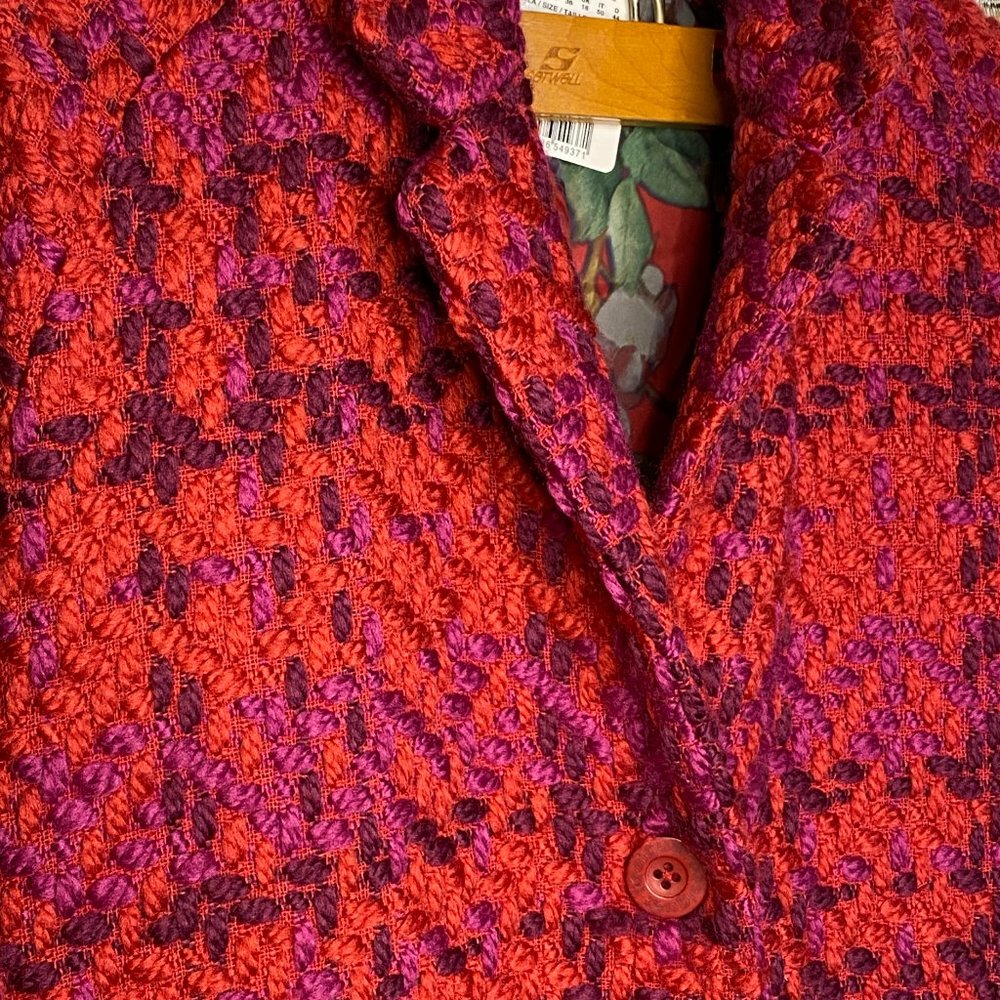 Desigual Plaid Catrina Red/Purple Coat Lined Jacket Women's 12 NWT - Picture 7 of 14